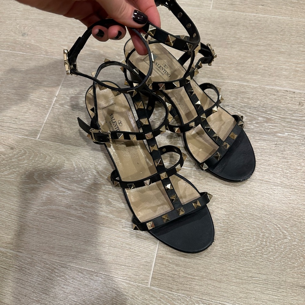 Valentino Black and Gold Studded Sandals